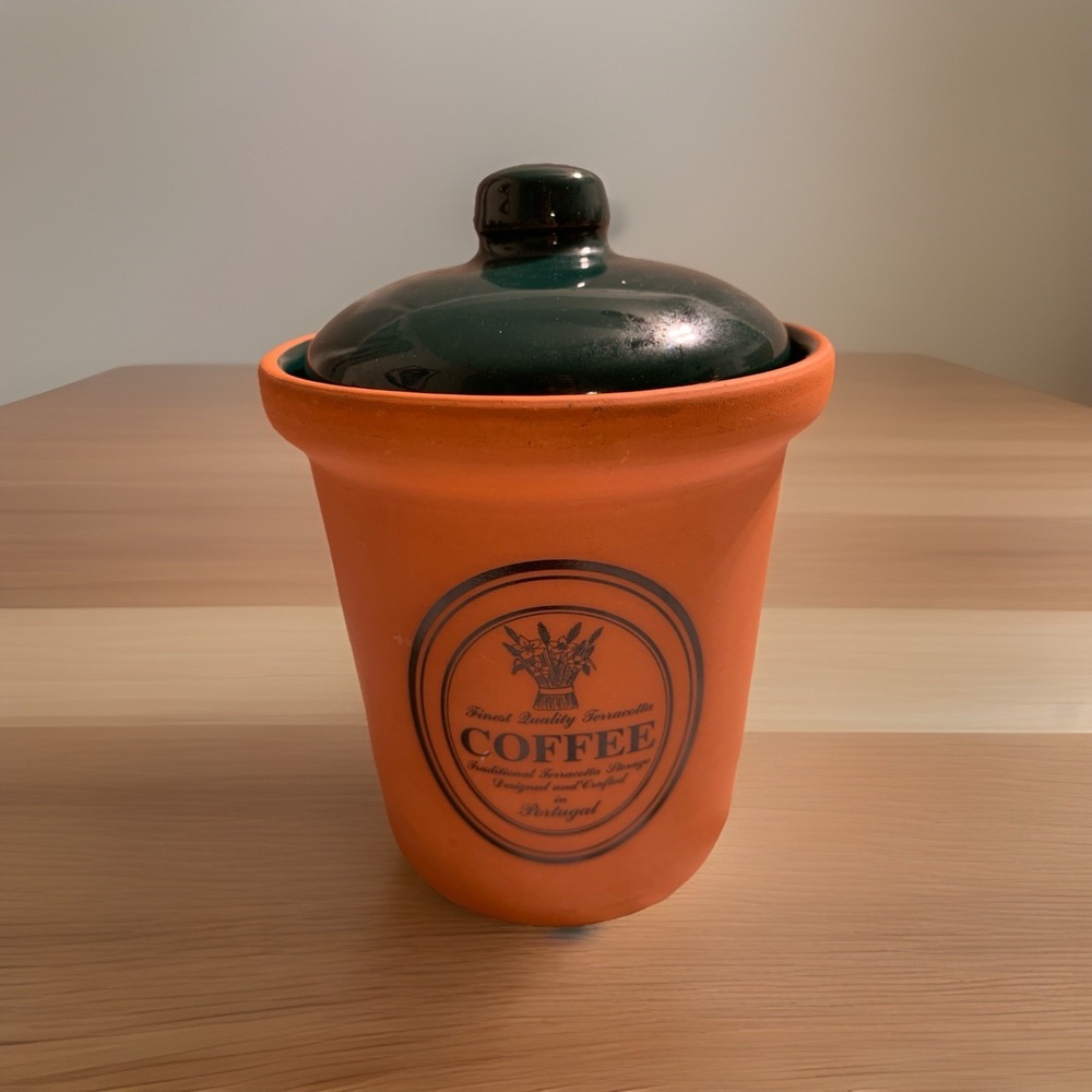 Vintage Coffee Canisters Terracotta Designed & Crafted In Portugal Green Lid